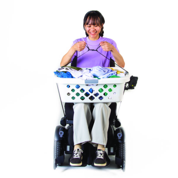 Lapstacker XD in use holding laundry basket